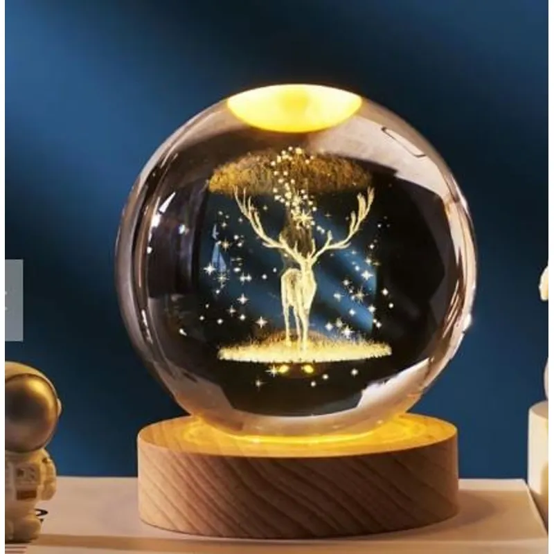 GENERICO - Lámpara de cristal Navidad 3D con base de luz LED - Venado ciervo