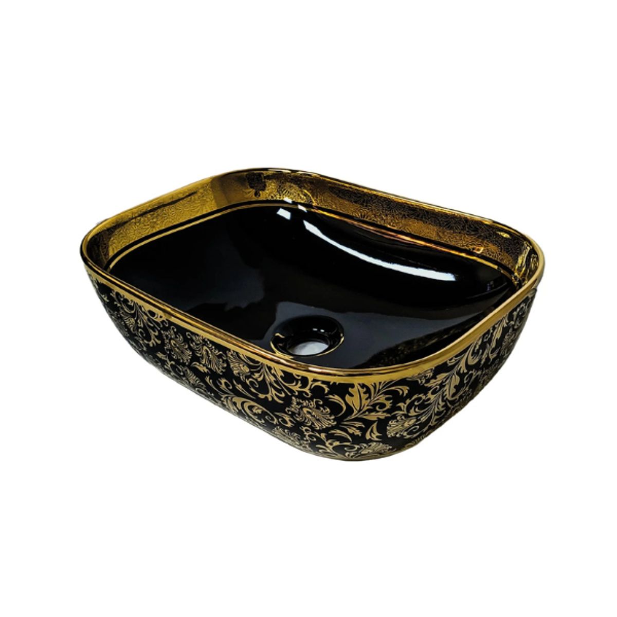 FRATELLI - LAVAMANOS DE LOZA RECTANGULAR NEGRO Y DORADO 153-BGH