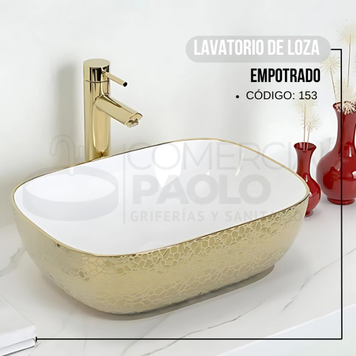 FRATELLI - LAVATORIO DE LOZA RECTANGULAR DORADO CON BLANCO GRANITO 153