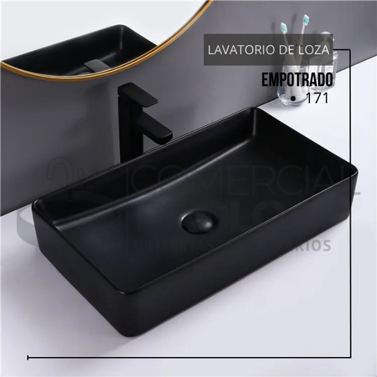 FRATELLI - LAVAMANOS DE LOZA RECTANGULAR NEGRO 171