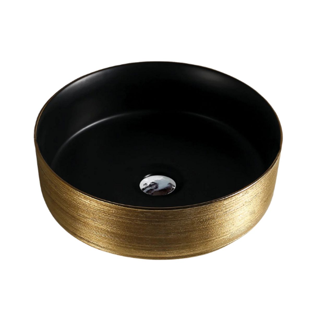 FRATELLI - LAVAMANOS DE LOZA CIRCULAR NEGRO CON DORADO 223