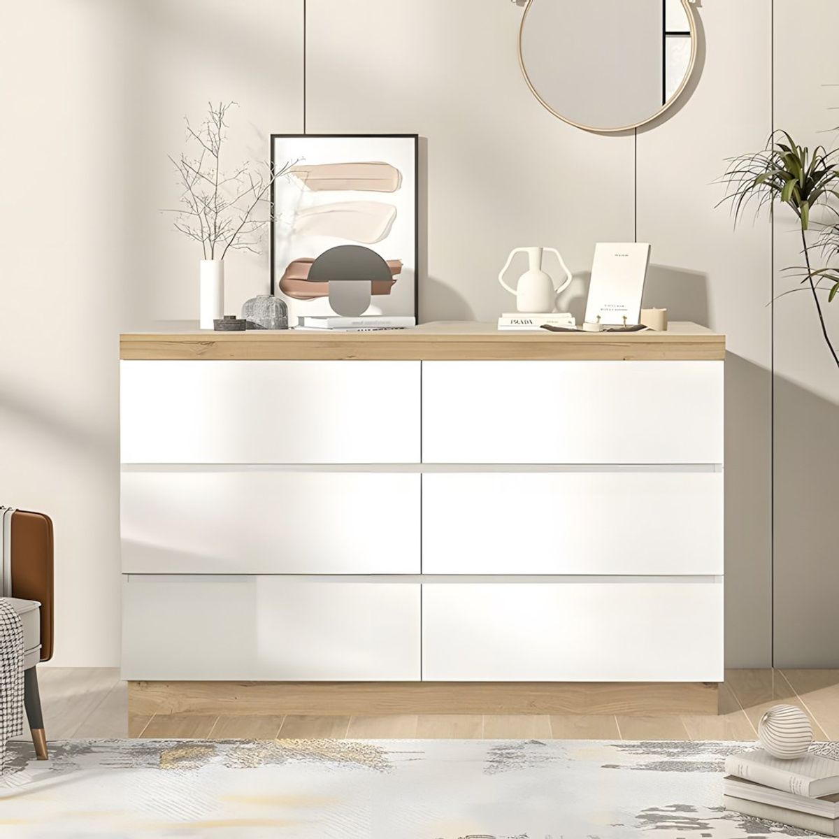 GENERICO - Cómoda Alba 6 Cajones Blanco y Duna 110 cm Huk