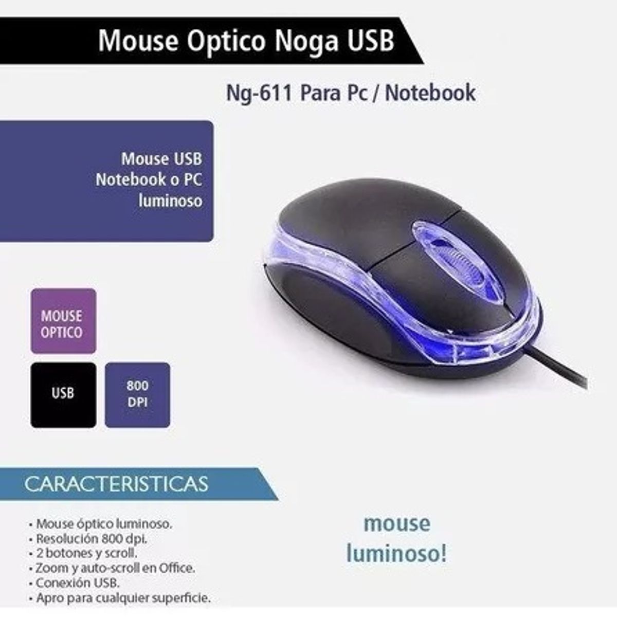 MORITA BAG STORE - MOUSE ÓPTICO USB NEGRO MULTIUSO Y LUMINOSO
