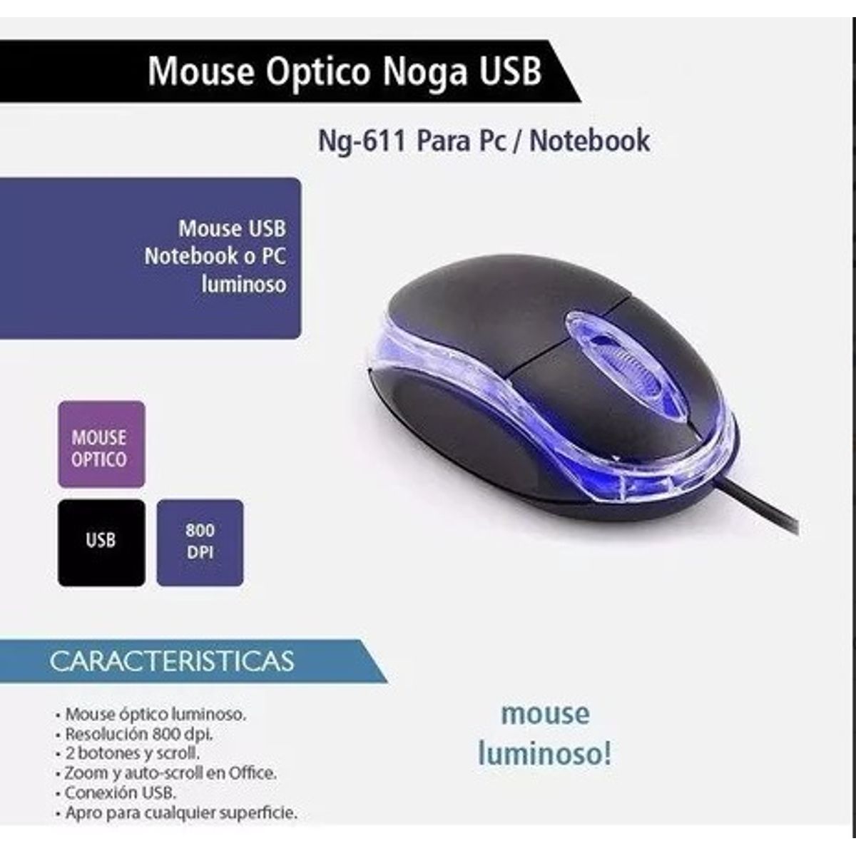 MORITA BAG STORE - MOUSE ÓPTICO USB NEGRO MULTIUSO Y LUMINOSO