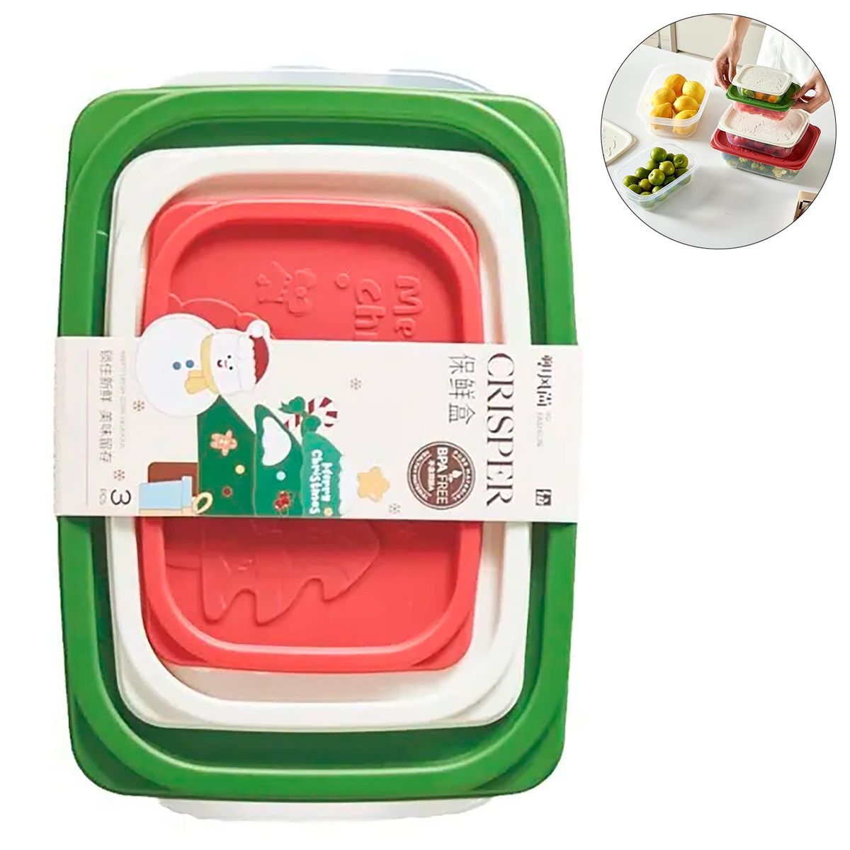 GENERICO - Set 3 contenedores/recipientes para guardar alimentos y más - Verde