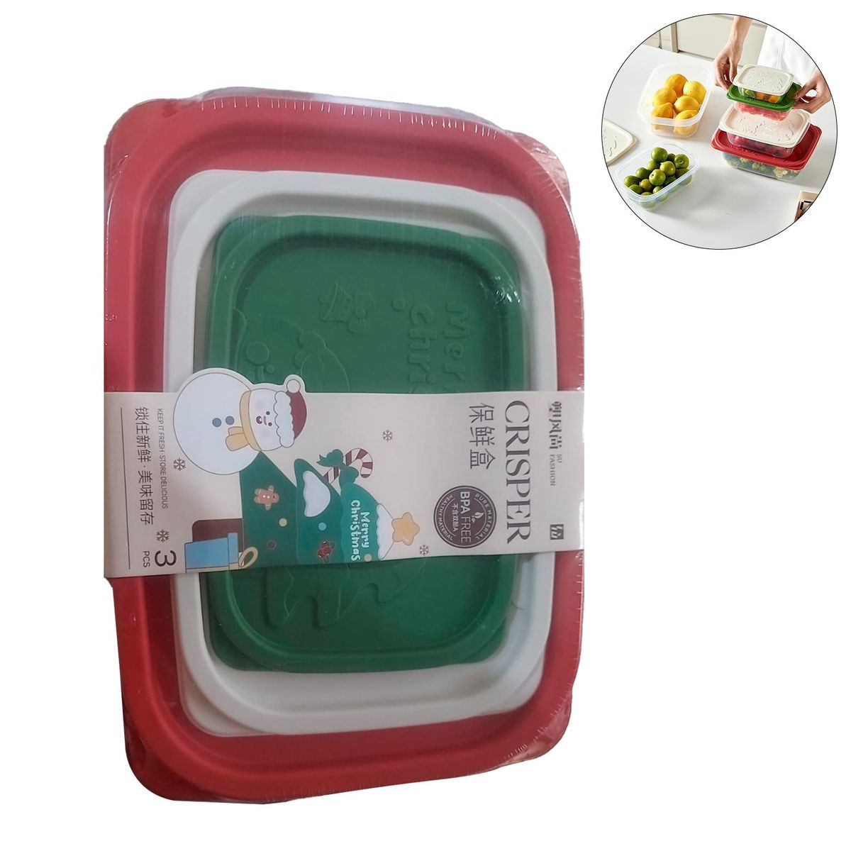 GENERICO - Set 3 contenedores/recipientes para guardar alimentos y más - Rojo