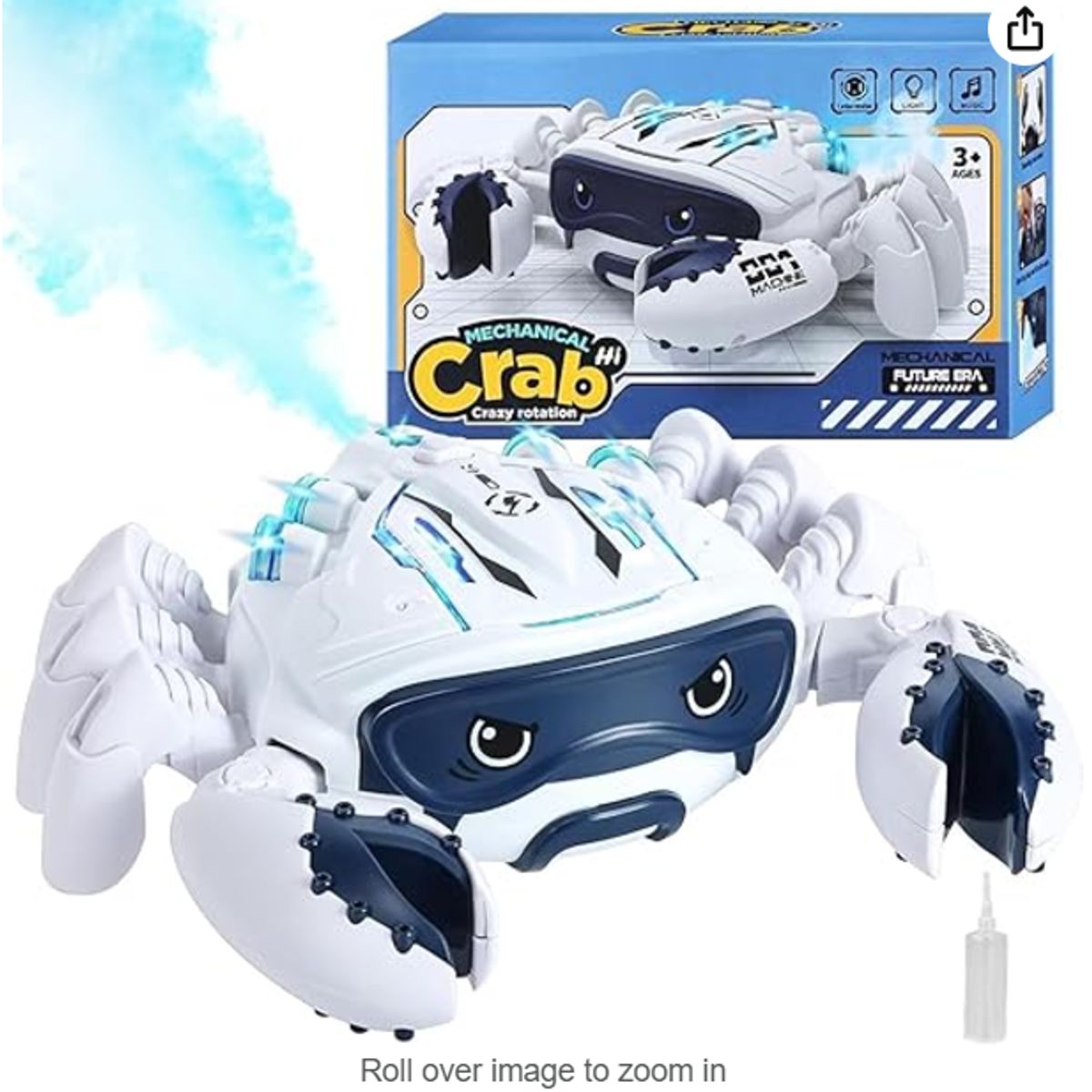 GENERICO - CANGREJO BOTA HUMO GIRATORIO CON MUSICAL Y LUCES BLANCO