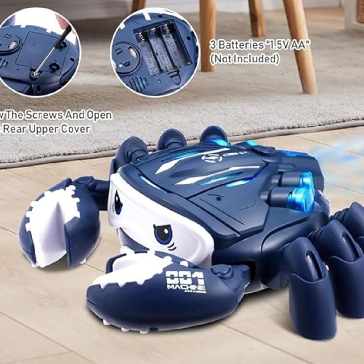 GENERICO - CANGREJO BOTA HUMO GIRATORIO CON MUSICAL Y LUCES AZUL