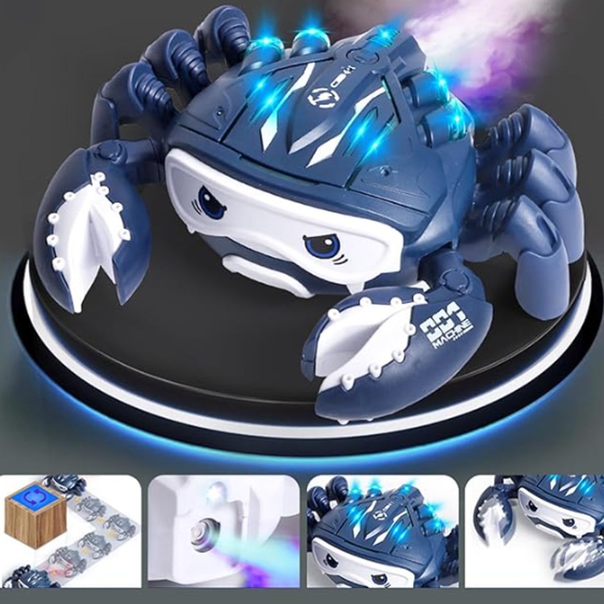 GENERICO - CANGREJO BOTA HUMO GIRATORIO CON MUSICAL Y LUCES AZUL