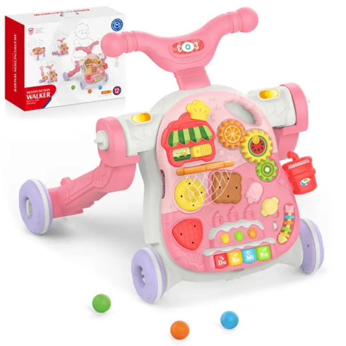 GENERICO - Andador (Caminador) de Bebé 4 en 1 Con luces y musical Rosa