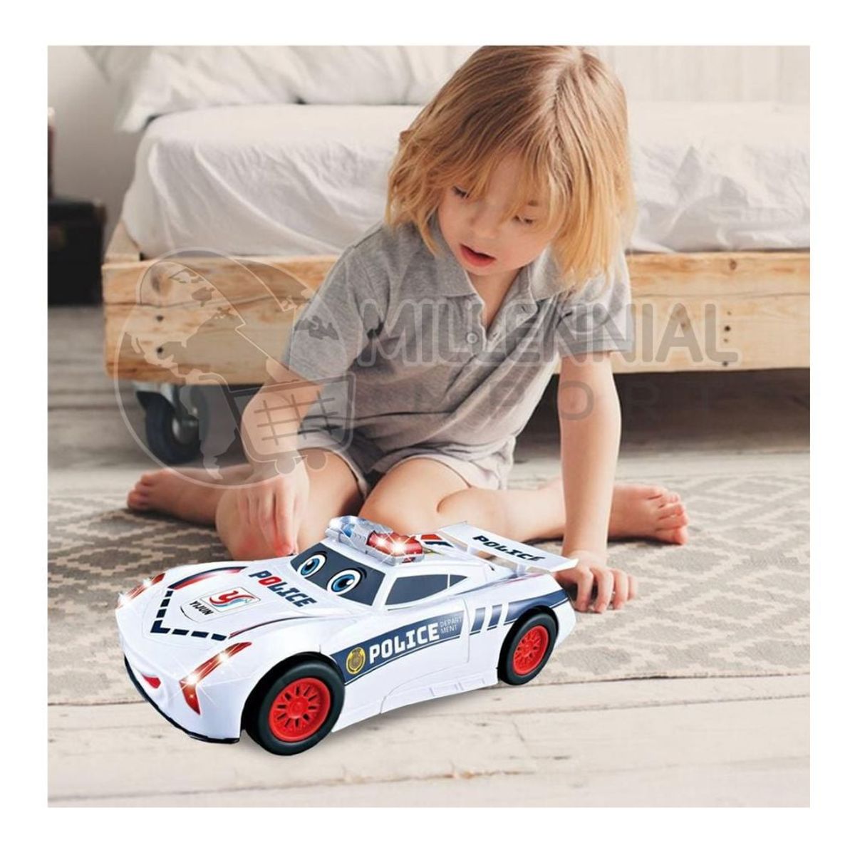 GENERICO - Carro Policía de Juguete para Niño Coche Eléctrico Giratorio