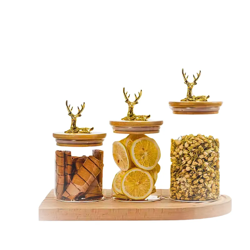 GENERICO - RECIPIENTE DE VIDRIO NAVIDEÑO CON TAPA DE BAMBU