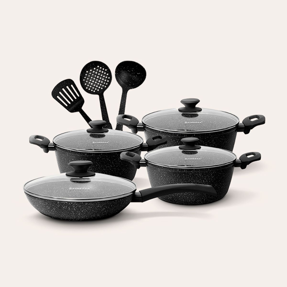 FINEZZA - Juego de ollas antiadherentes ultragranito de 11 piezas