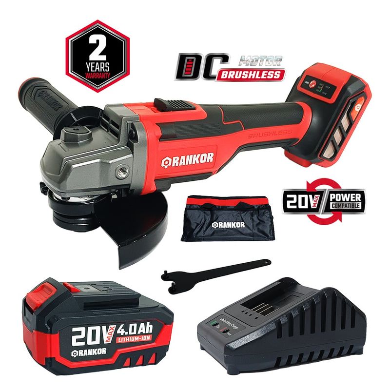 RANKOR - Amoladora Inalambrica 5″ Rankor RLAG20001 20V 1Bat X 4Ah Brushless