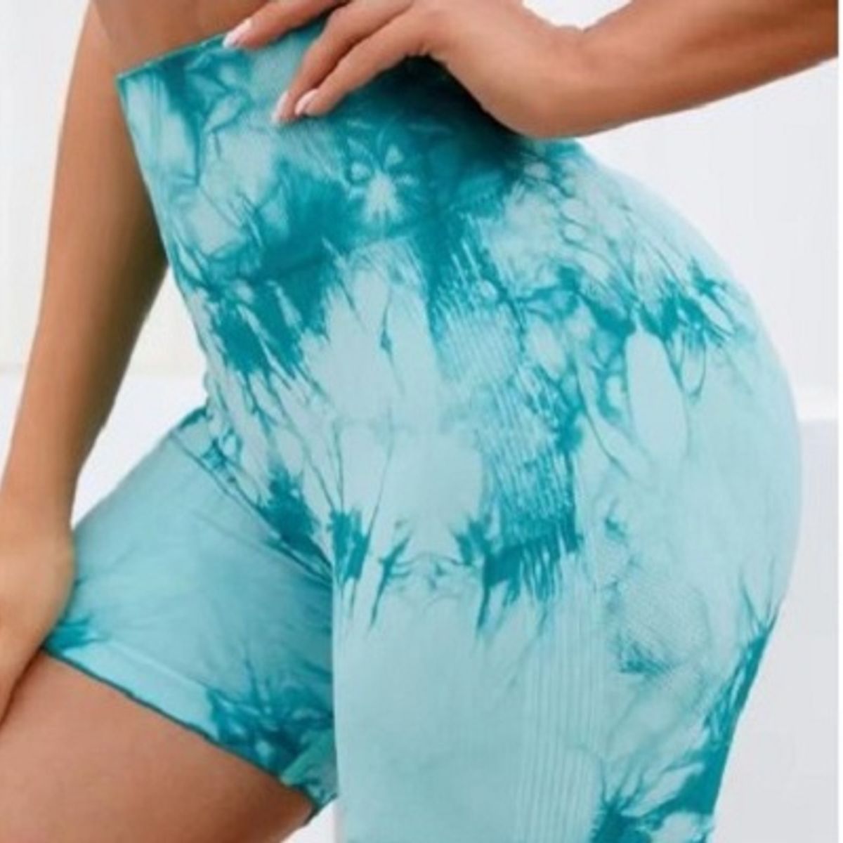 GENERICO - Short Deportivo Tie Dye sin Costuras con Push-Up Verde Agua