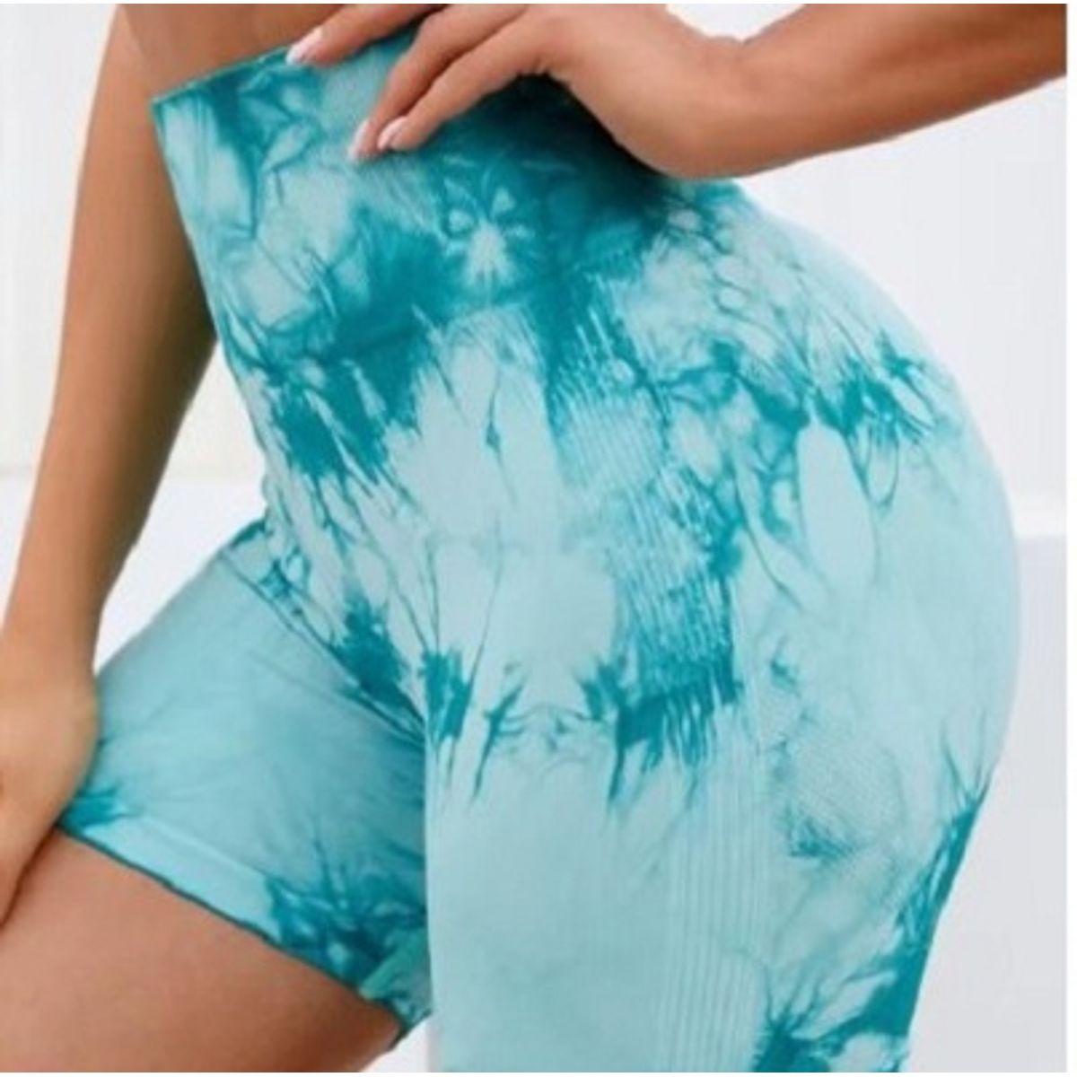 GENERICO - Short Deportivo Tie Dye sin Costuras con Push-Up Verde Agua