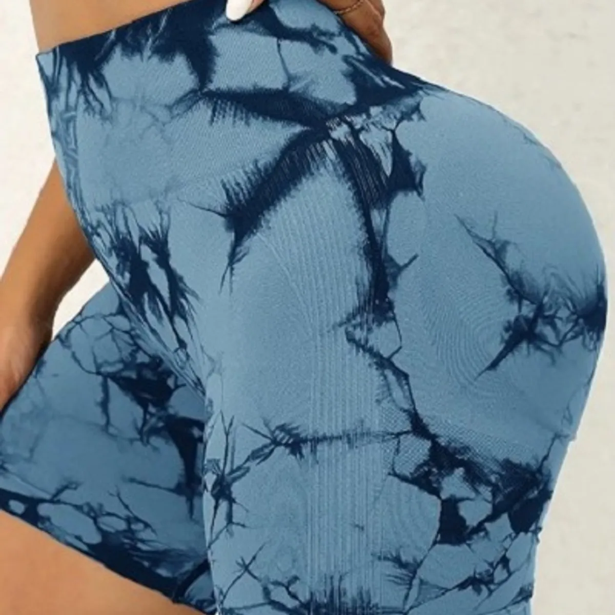 GENERICO - Short Deportivo Tie Dye sin Costuras con Push-Up Celeste