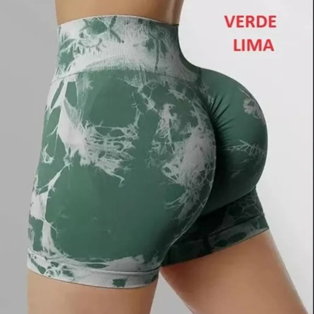 GENERICO - Short Deportivo Tie Dye sin Costuras con Push-Up Verde Lima