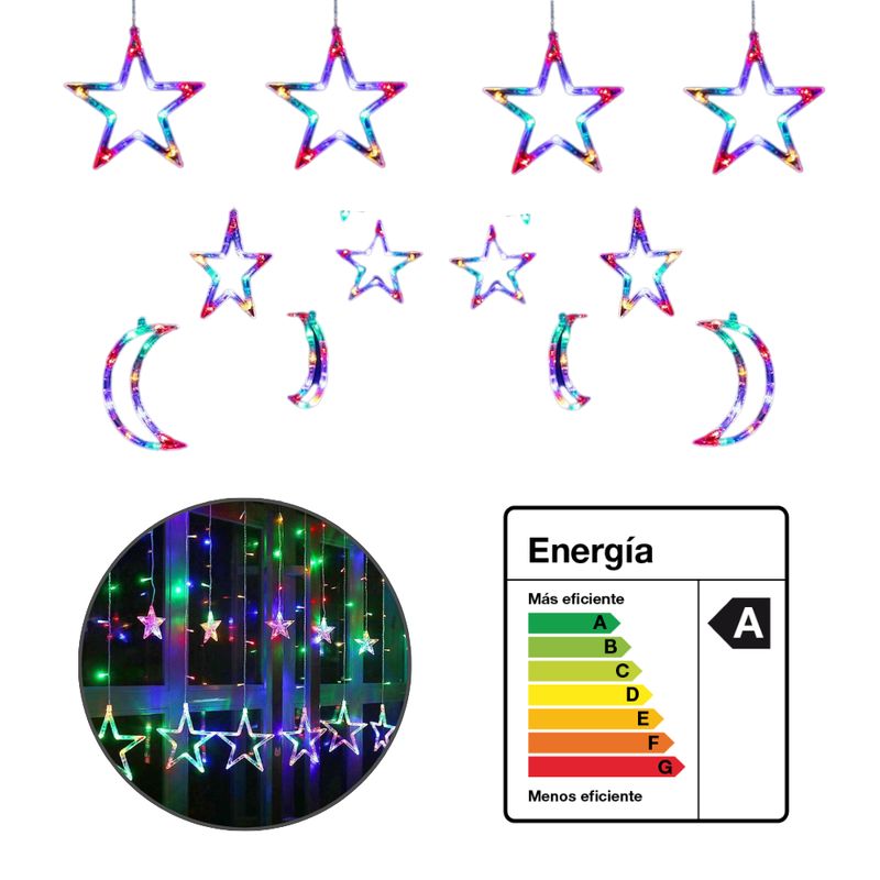 SEISA - Luces Navidad LED Guirnalda Navideñas Cortina Figuras Estrella Luna
