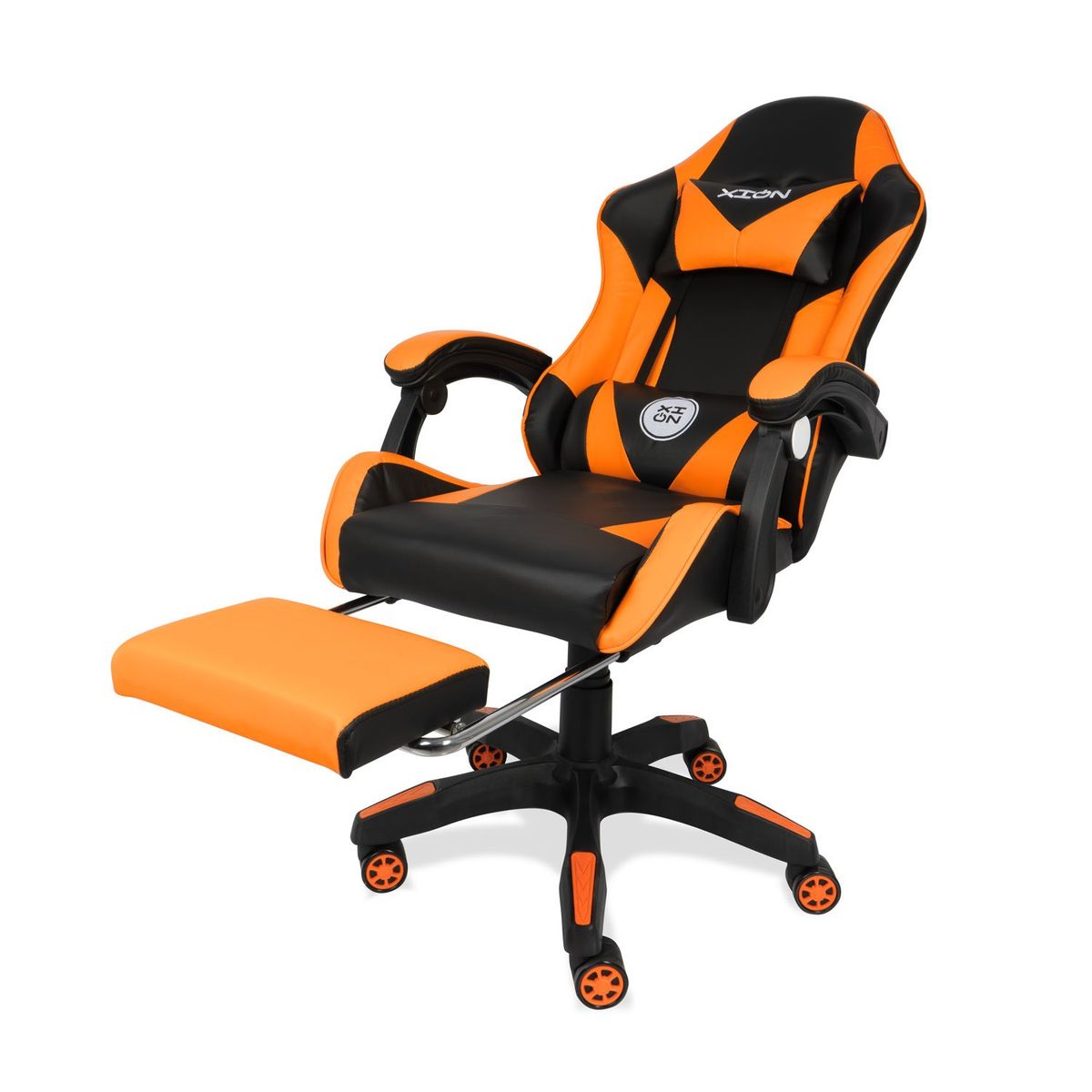 XION - SILLA GAMER ERGONÓMICA CON MASAJEADOR Y REPOSAPIÉS 135° TITAN NARANJA