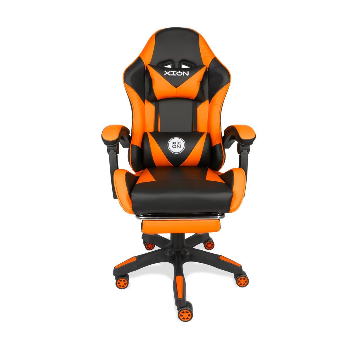 XION - SILLA GAMER ERGONÓMICA CON MASAJEADOR Y REPOSAPIÉS 135° TITAN NARANJA