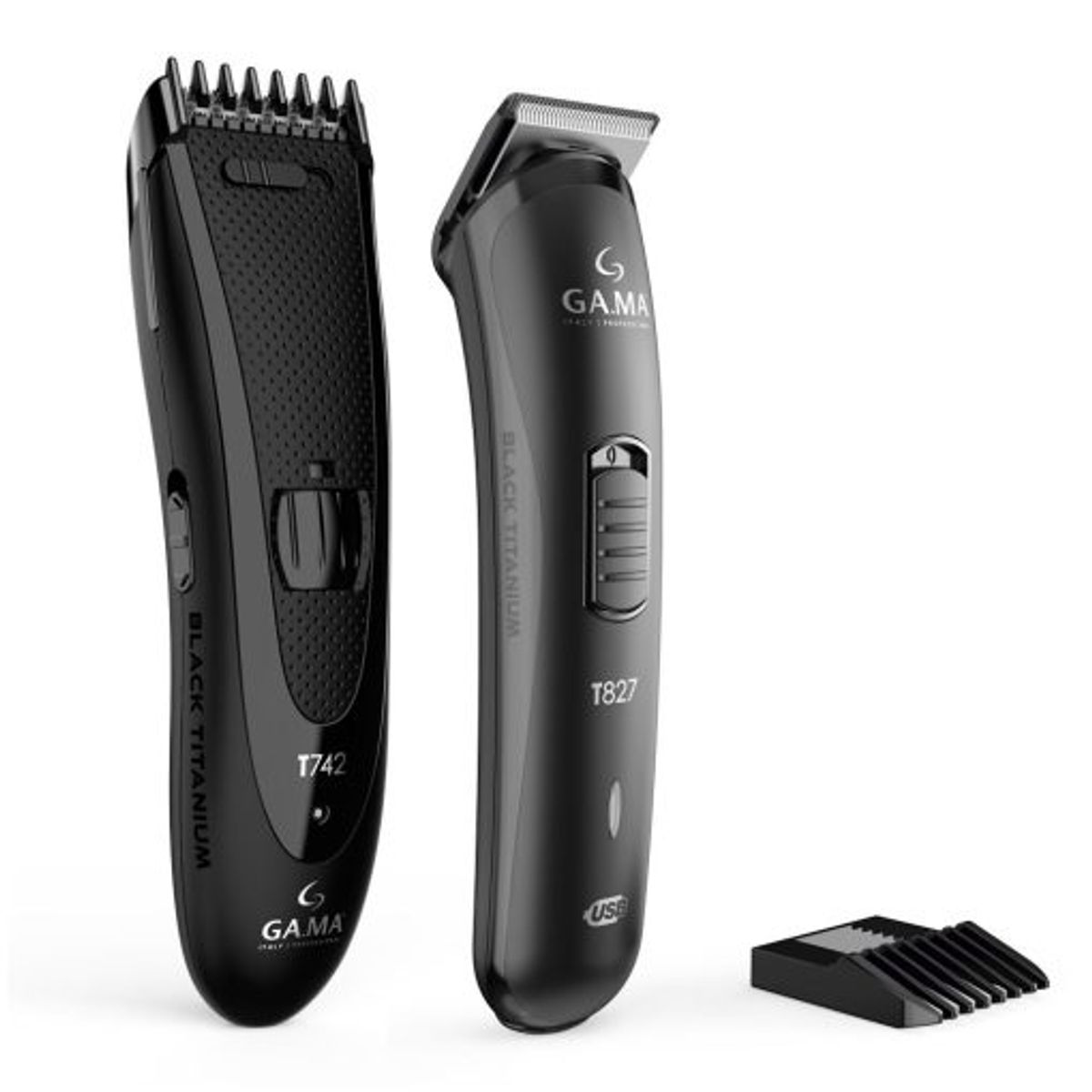 GAMA - Kit Cortadora T742 + Afeitadora T827 Titanium Gama Negro
