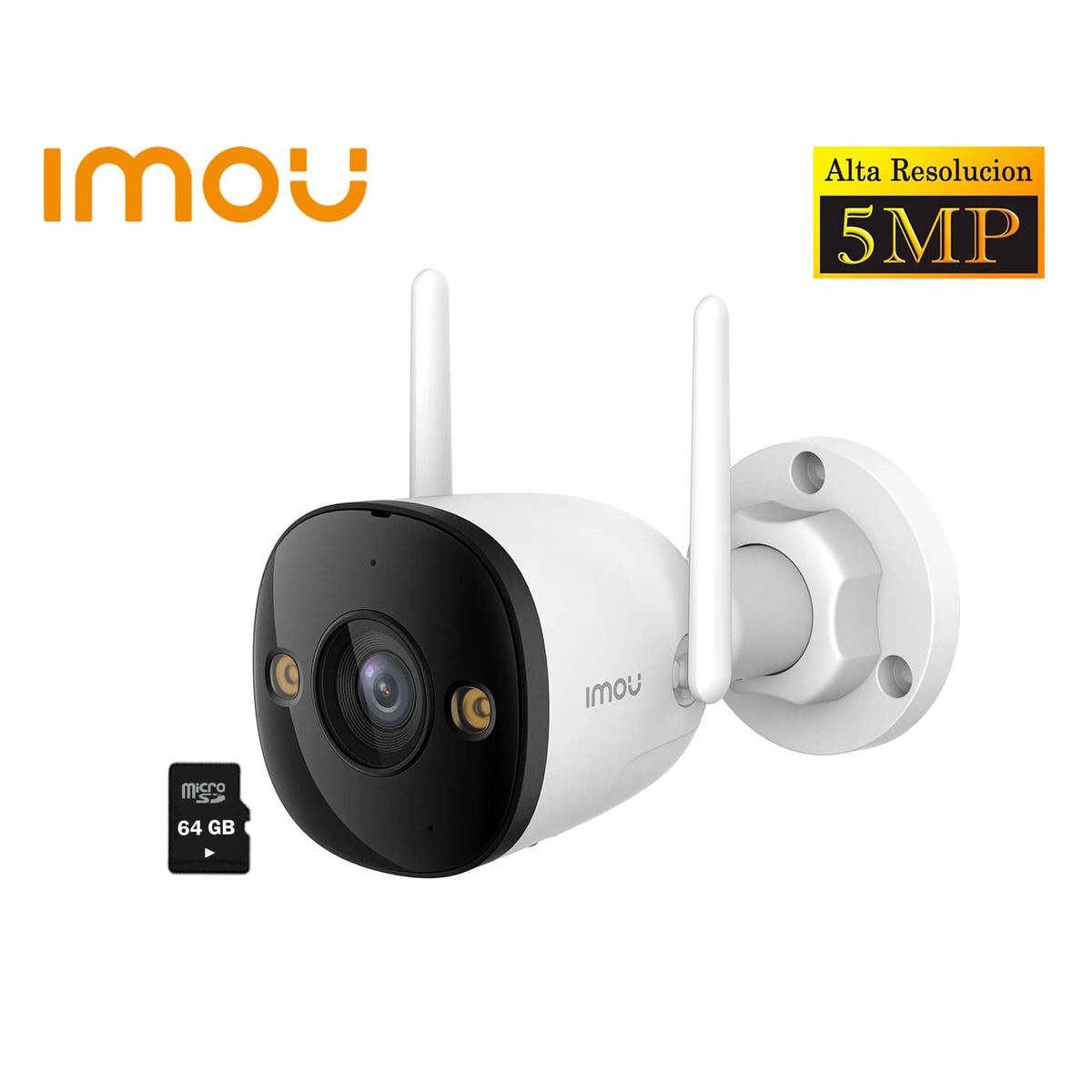 IMOU - Cámara Seguridad WiFi BULLET 2E 5MP Exterior Visión Nocturna + SD64GB