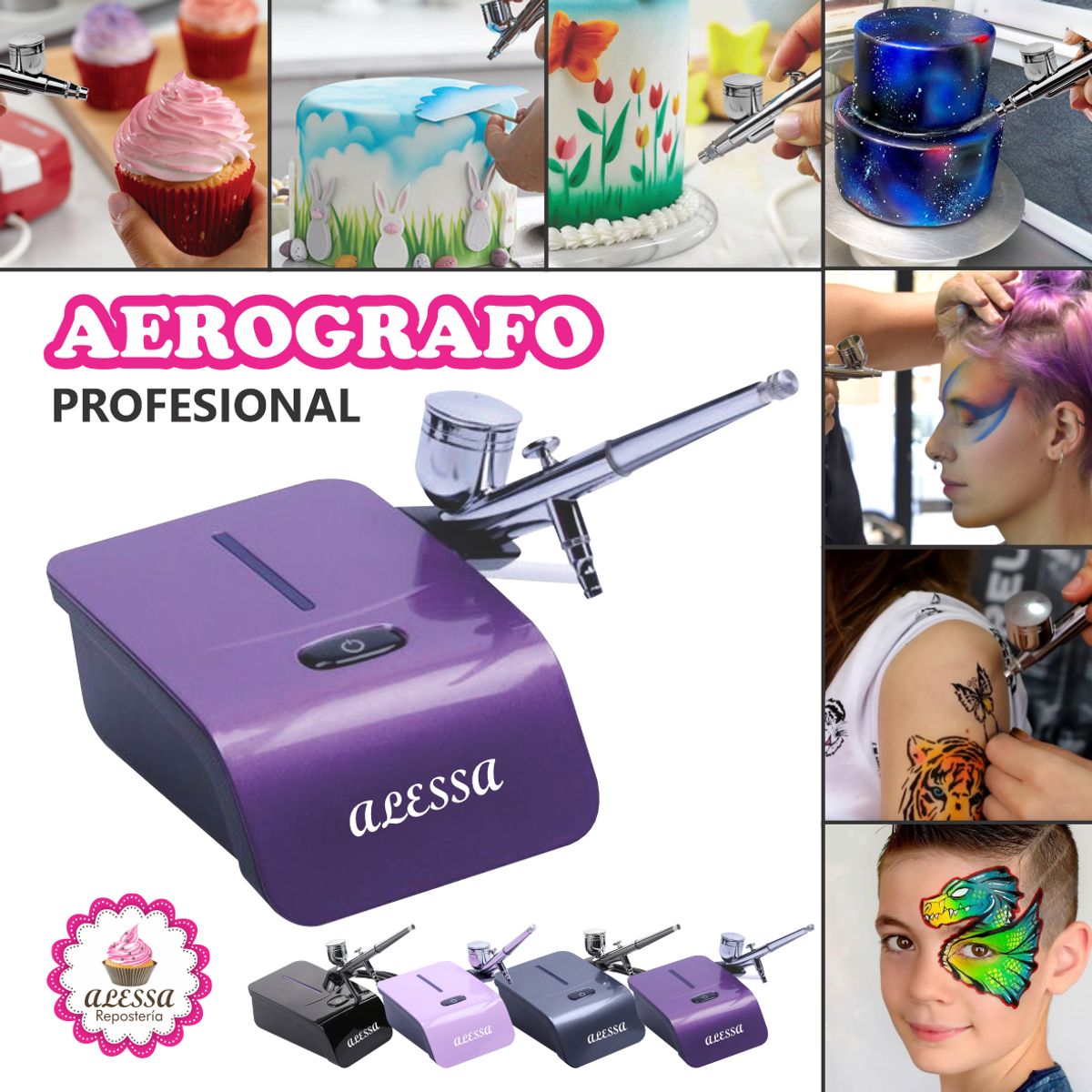 GENERICO - Aerografo Profesional Multiuso Morado Alta potencia