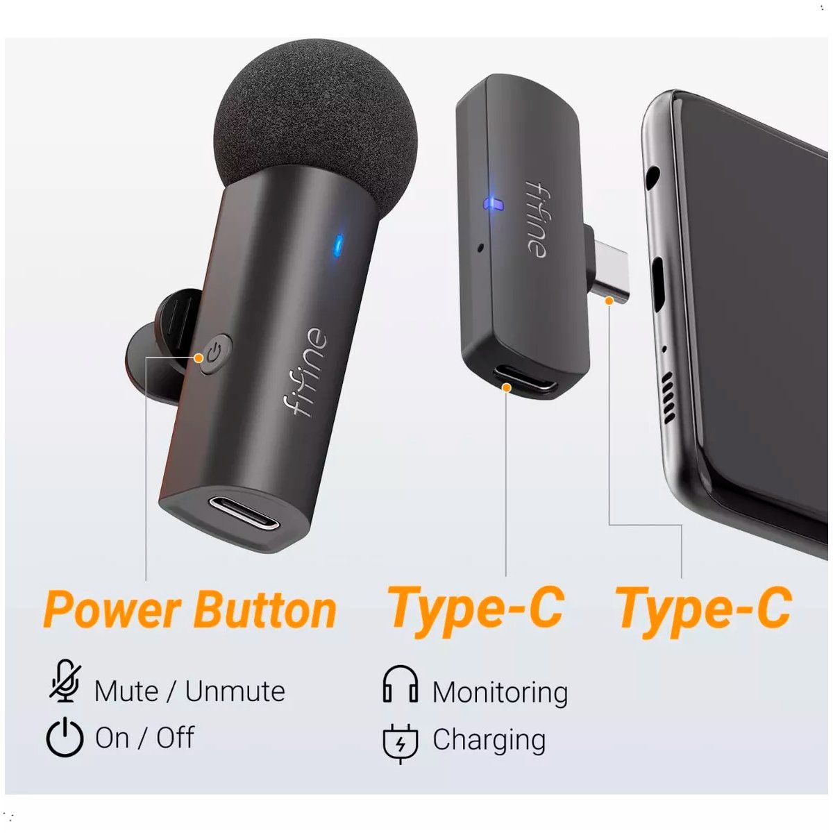 FIFINE - Micrófono Inalámbrico Usb-c De 2.4 Ghz, Fifine M6 Negro