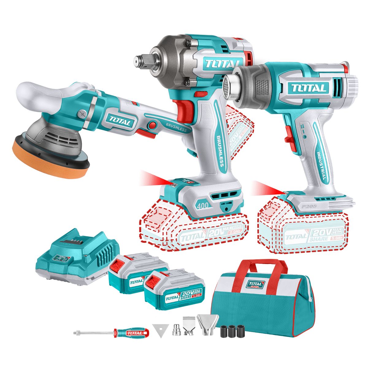 Total Tools - Combo llave de impacto + pistola de calor + pulidora industrial Total