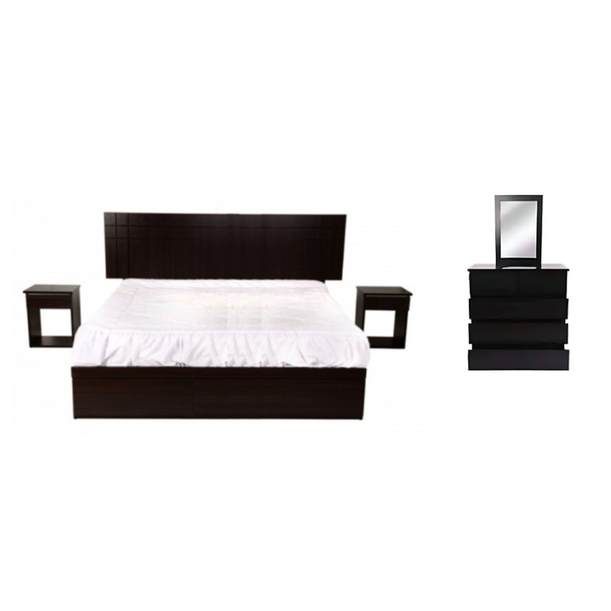 HOGAR & SPACIOS - HYS DORMITORIO KING ORQUIDEA 2 VELADORES COMODA MARRON OSCURO