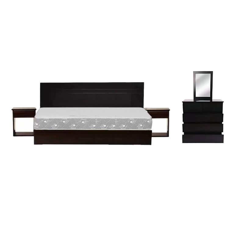 HOGAR & SPACIOS - HYS DORMITORIO KING ORQUIDEA 2 VELADORES COLCHON COMODA MARRON OSCURO