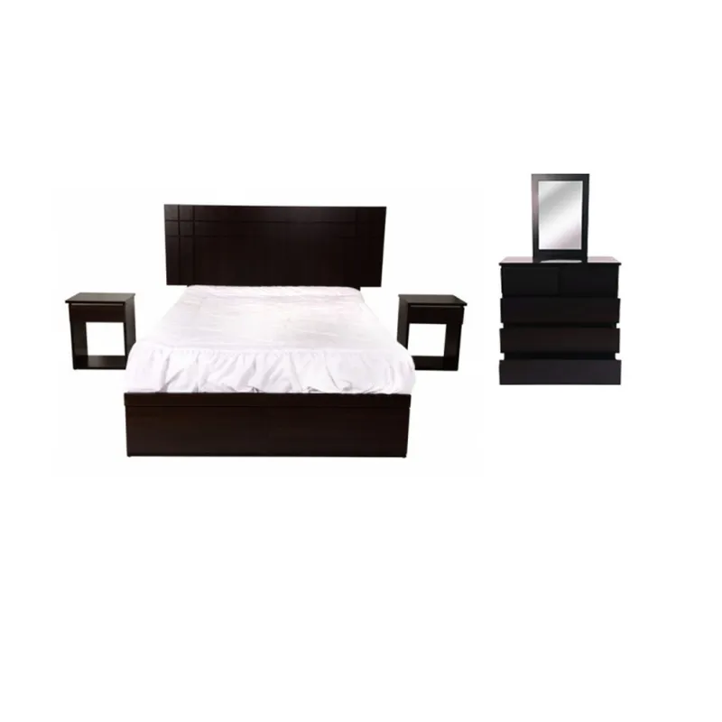 HOGAR & SPACIOS - HYS DORMITORIO 2 PLZ ORQUIDEA 2 VELADORES COMODA MARRON OSCURO