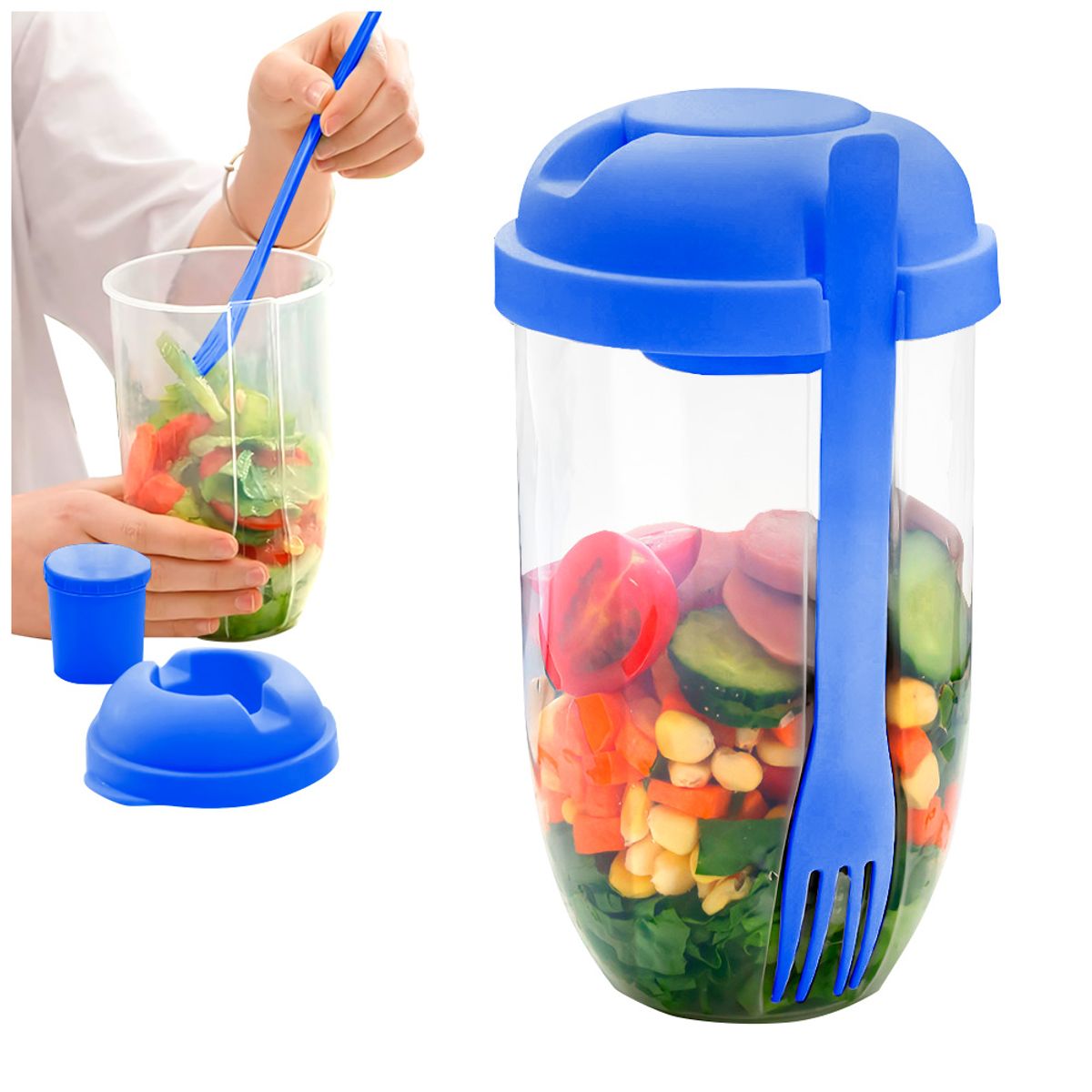 GENERICO - Vaso Mezclador Porta Ensaladas Frutas Cereales Yogurt con Tenedor AZ