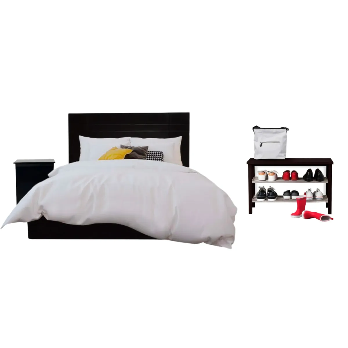 HOGAR & SPACIOS - HYS DORMITORIO 2 PLZ DONCELLA VELADOR ZAPATERA MARRON OSCURO