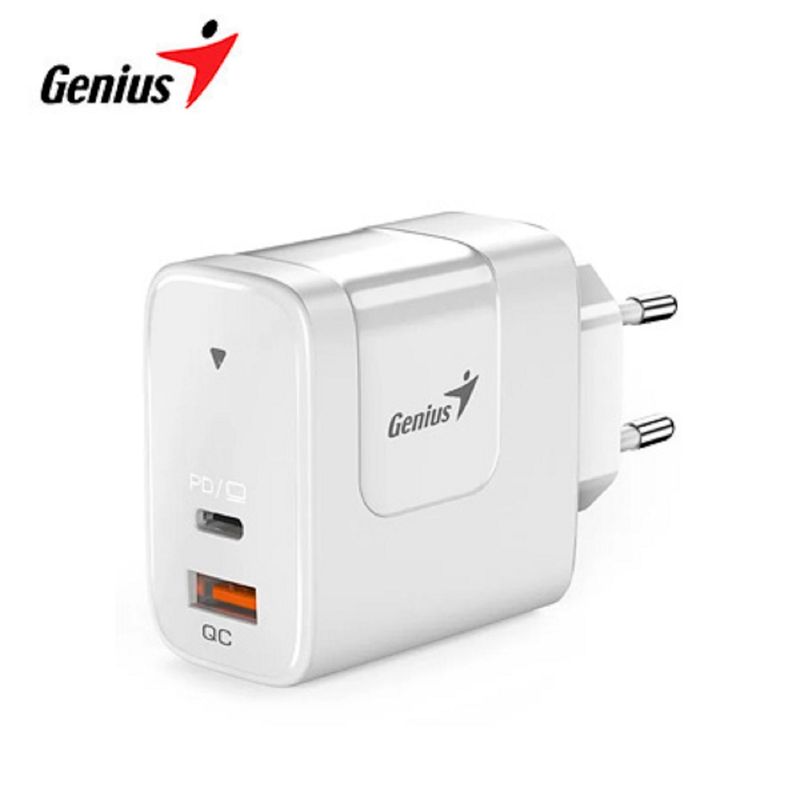 GENIUS - CARGADOR D/PARED GENIUS PD-65AC 65W FAST CHARGE 1 USB-C 1 USB-A WHITE