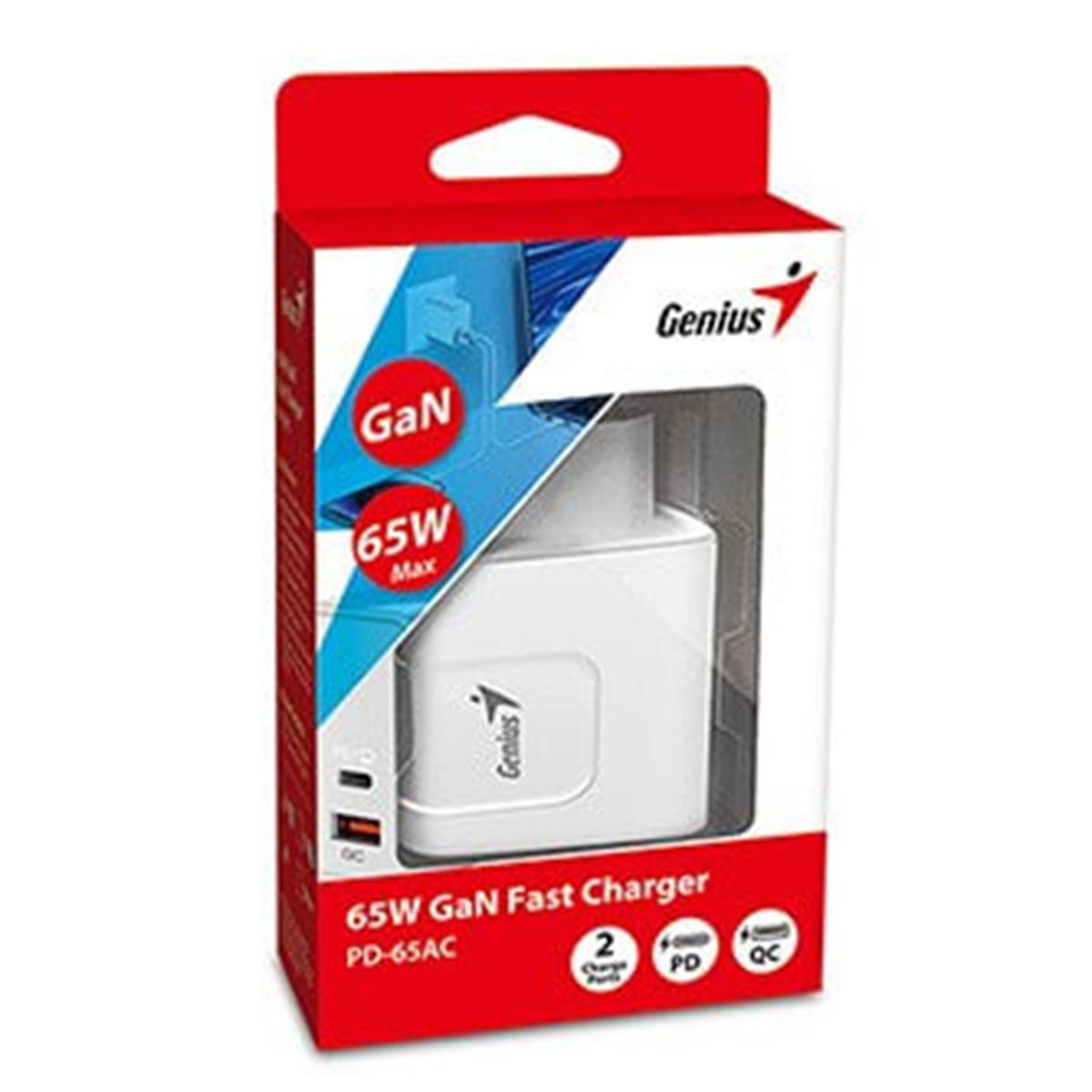 GENIUS - CARGADOR D/PARED GENIUS PD-65AC 65W FAST CHARGE 1 USB-C 1 USB-A WHITE
