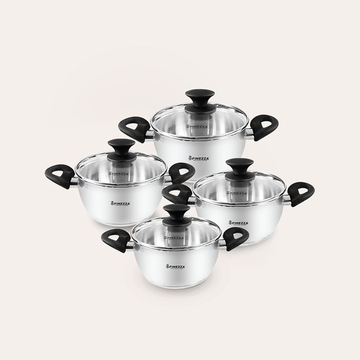 FINEZZA - Juego de ollas de acero inoxidable de 8 piezas