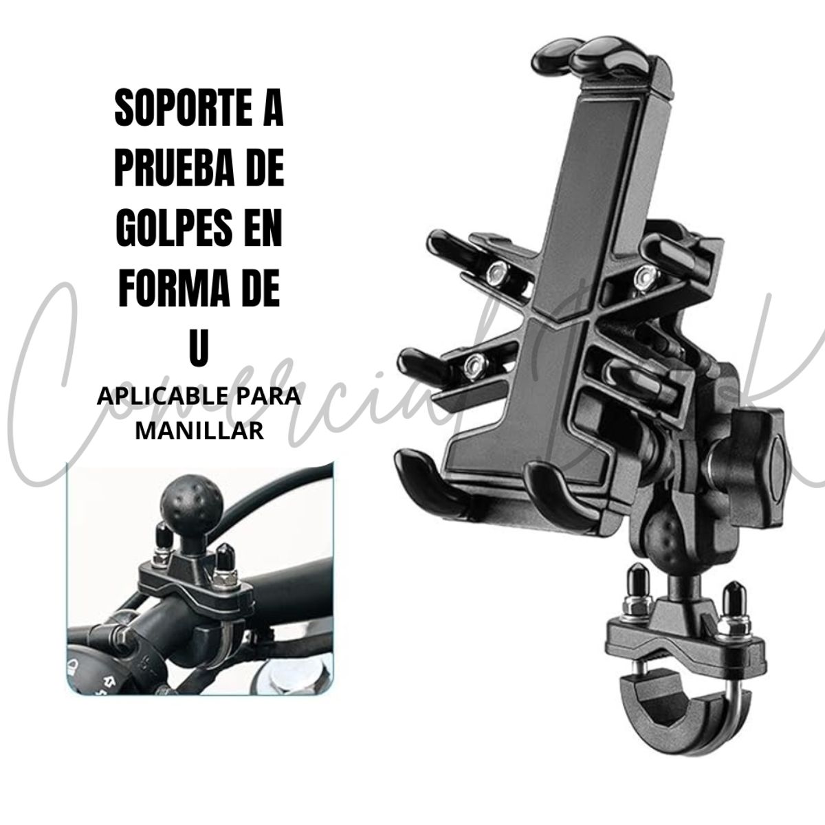 GENERICO - SOPORTE/PORTACELULAR 8 AGARRES 360º ANTIVIBRACIÓN MOTO