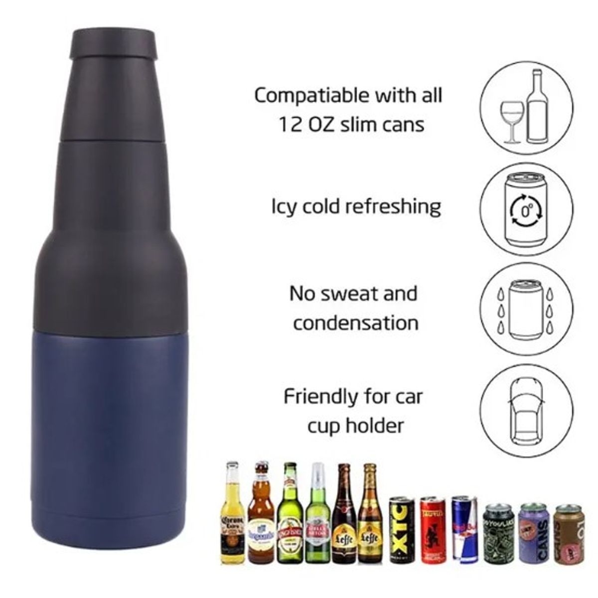 GENERICO - Vaso Térmico Enfriador de Cerveza de 355 ml Color Negro