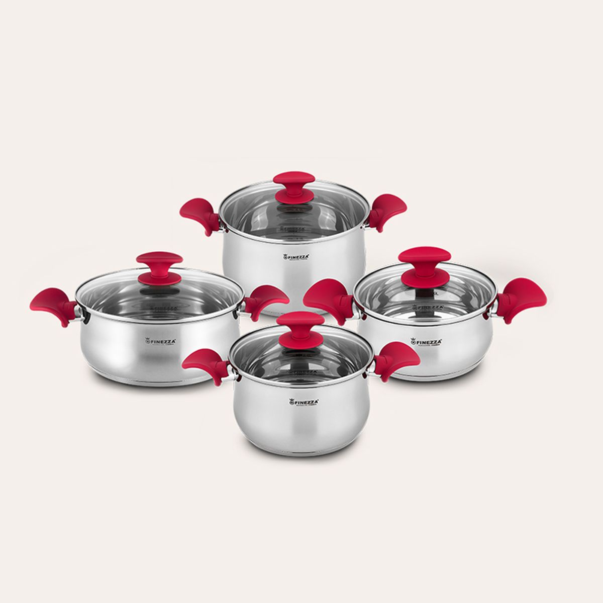 FINEZZA - Juego de ollas de acero inoxidable de 8 piezas