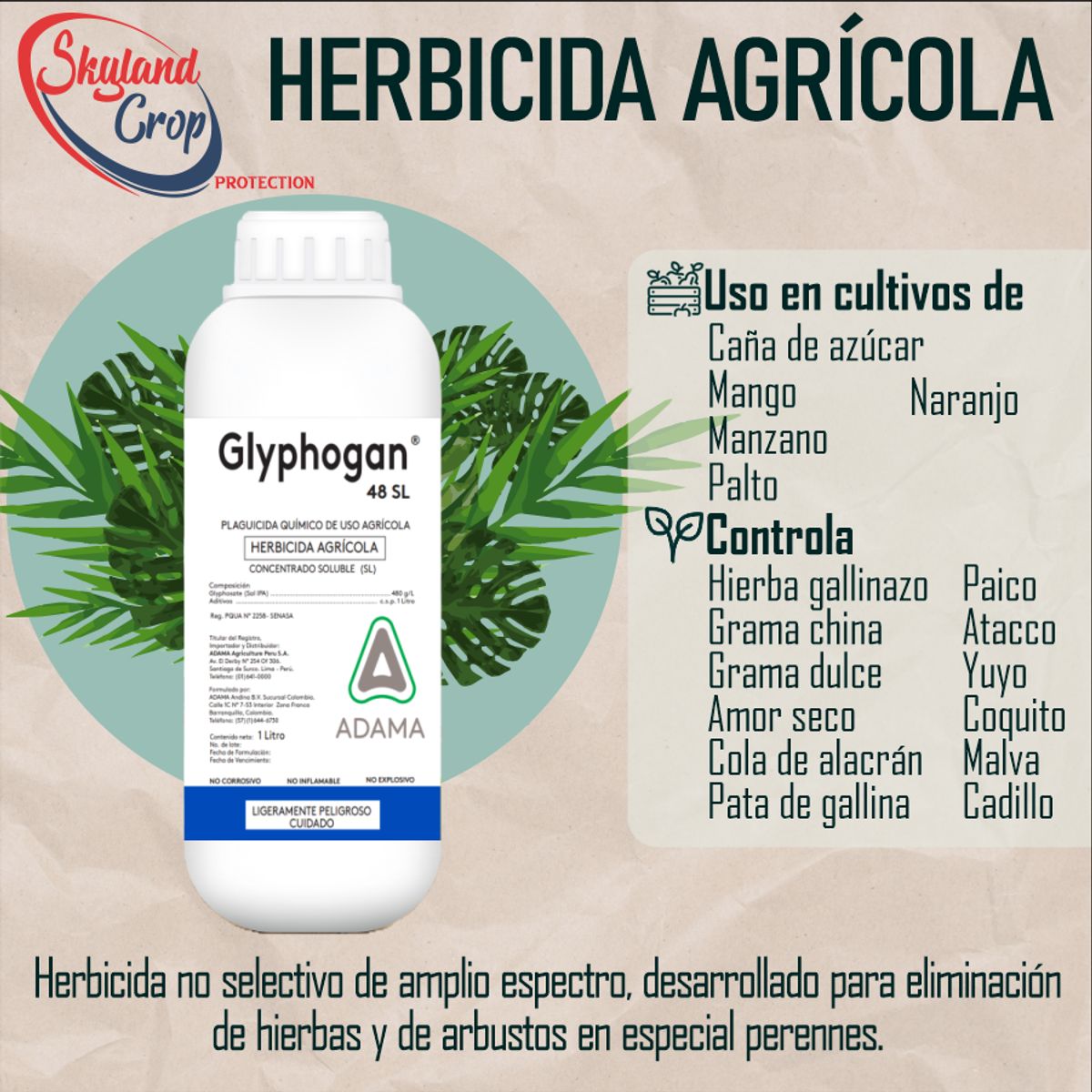 GENERICO - GLYPHOGAN 48 SL 1L HERBICIDA AGRÍCOLA