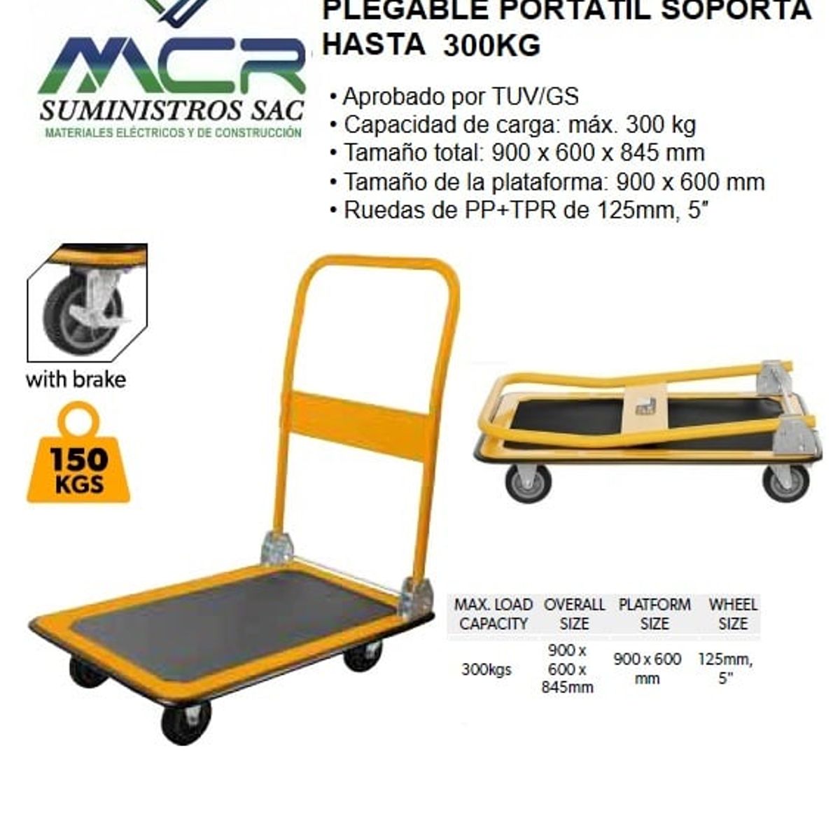 GENERICO - CARRETA CON PLATAFORMA PLEGABLE PORTATIL CAPACIDAD HASTA 300KG