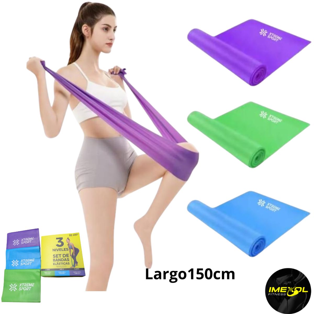 GENERICO - Banda Elastica Abierta de Resistencia 3pcs 150cm de largo