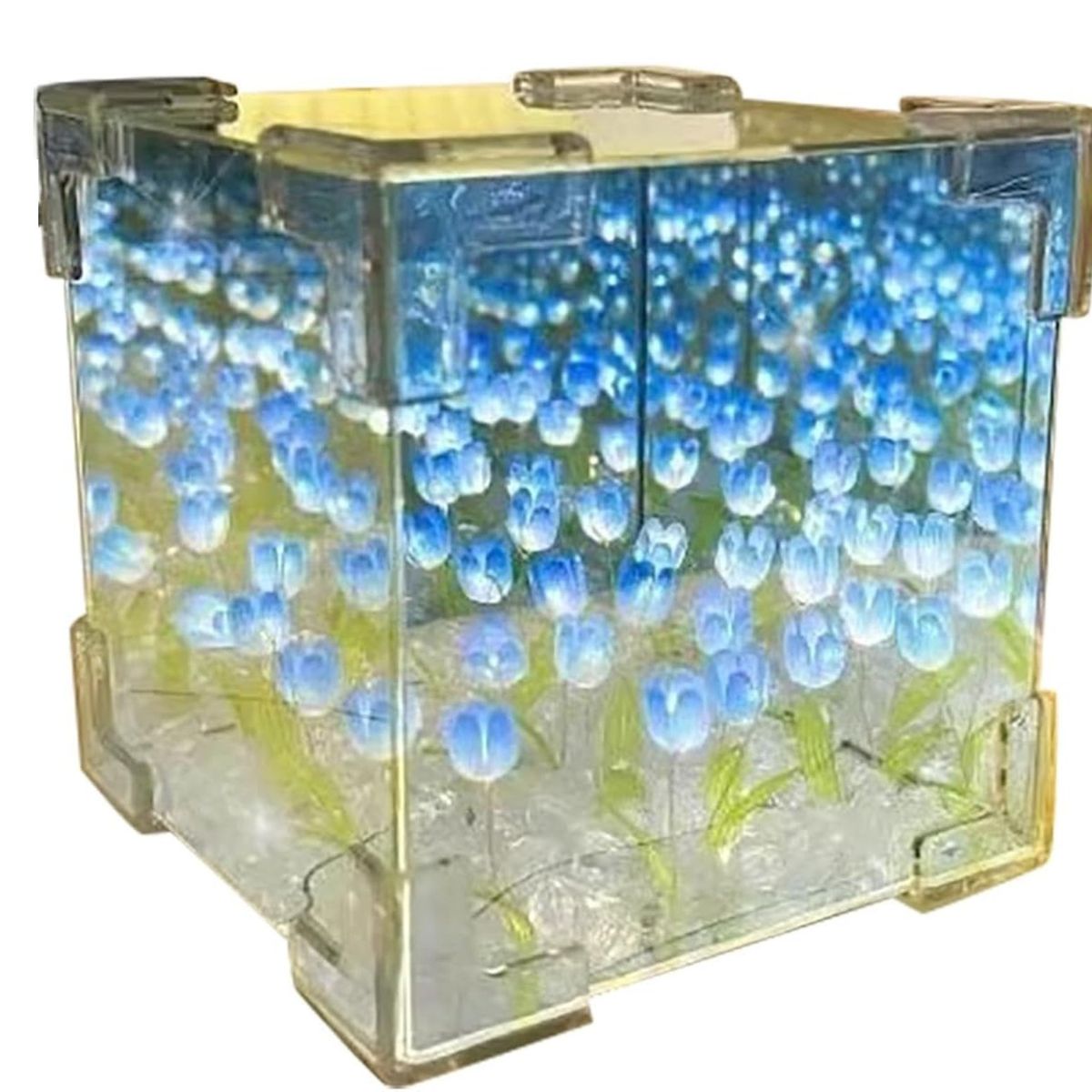 GENERICO - Cubo Lampara de tulipanes infinito con luz Azul