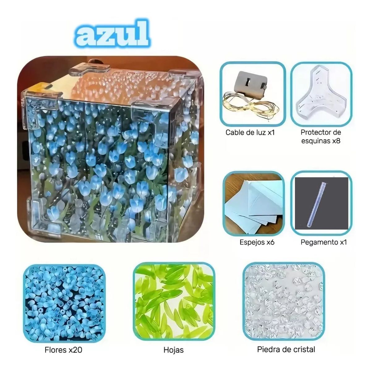 GENERICO - Cubo Lampara de tulipanes infinito con luz Azul