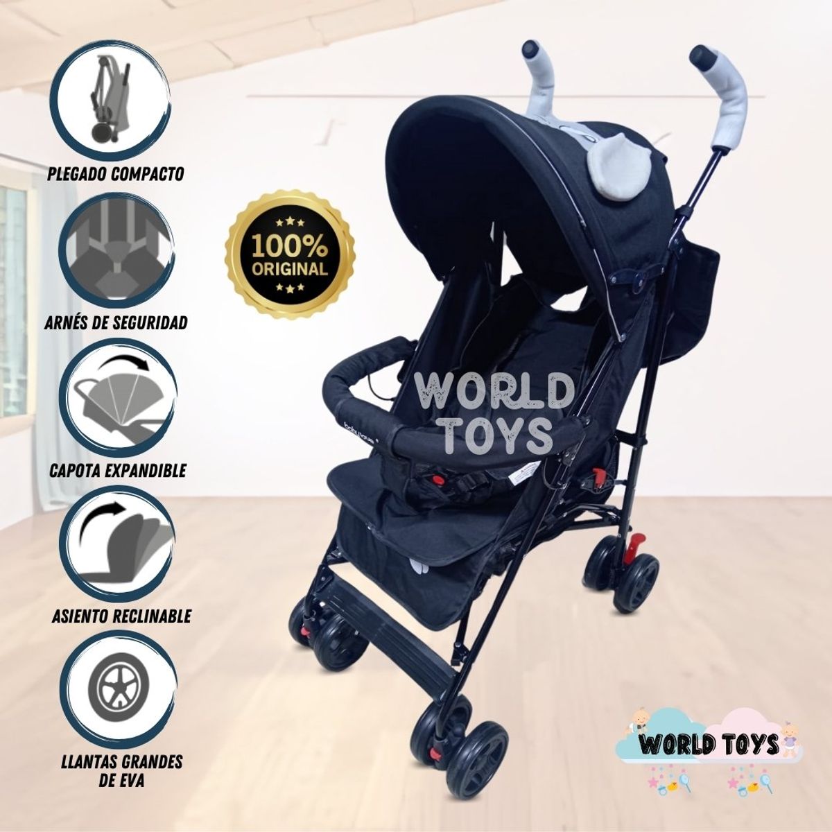 BABY - Coche Bastón con diseño «COPITO» Black