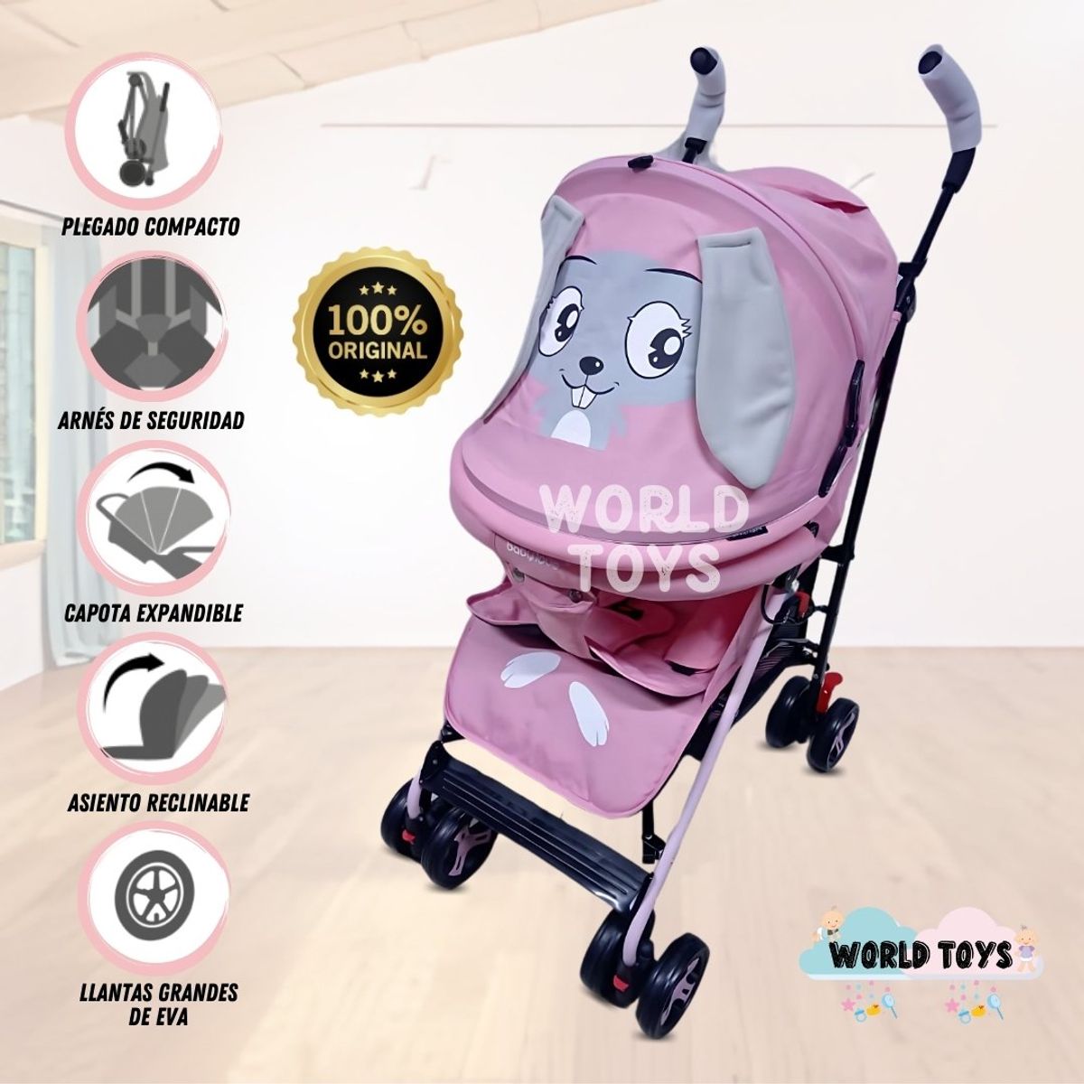 BABY - Coche Bastón con diseño «COPITO» Pink
