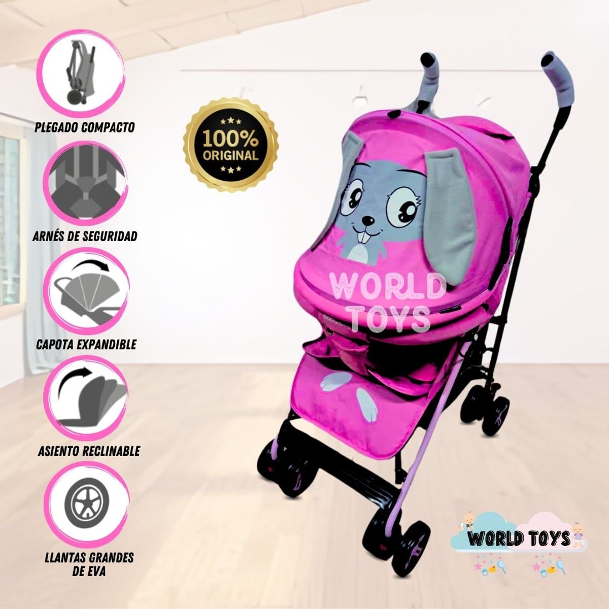 BABY - Coche Bastón con diseño «COPITO» Dark Pink