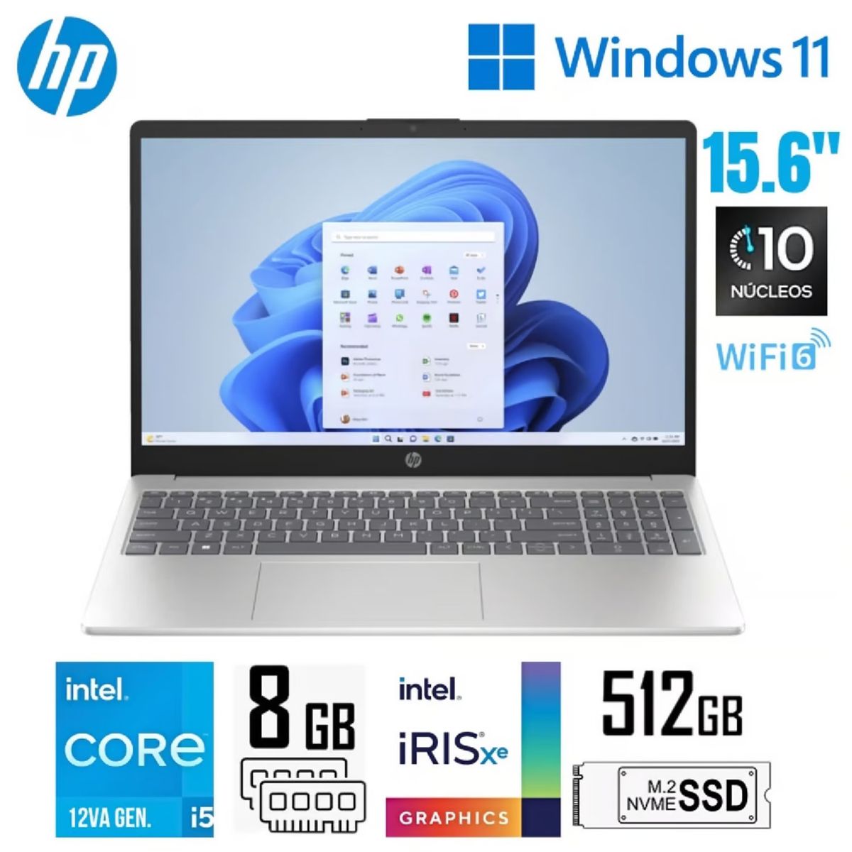 HP - LAPTOP HP 15-FD0048LA INTEL CORE i5 12va 8GB RAM 512GB SSD 15.6" HD Windows 11 Plateado natural